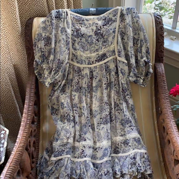 FREE PEOPLE MORE THAN A FEELING TUNIC/MINI DRESS BEAUTIFUL BLUES WITH CREAM S - Picture 7 of 12